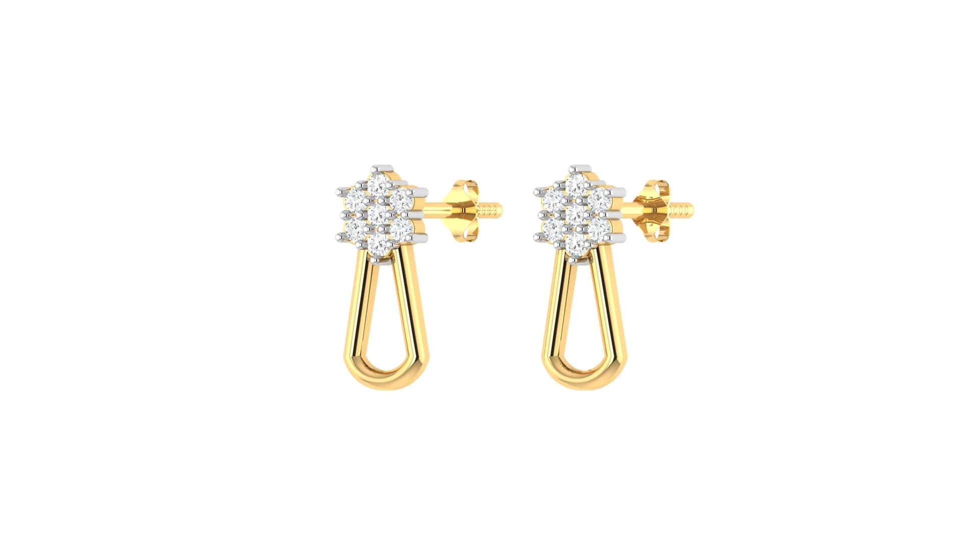 Floral Loop Diamond Earrings , Yellow Gold , 18 K