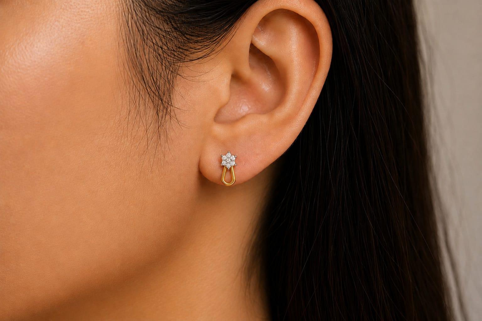 Floral Loop Diamond Earrings , Yellow Gold , 18 K