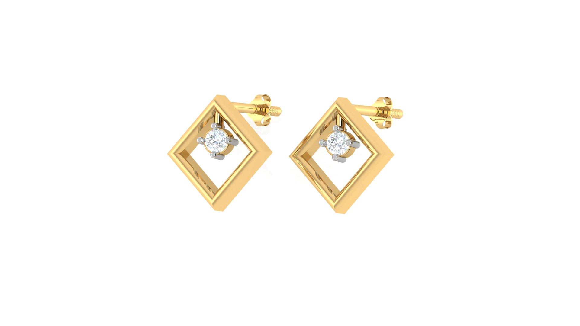 Eleant Square Diamond Earrings , Yellow Gold , 18 K