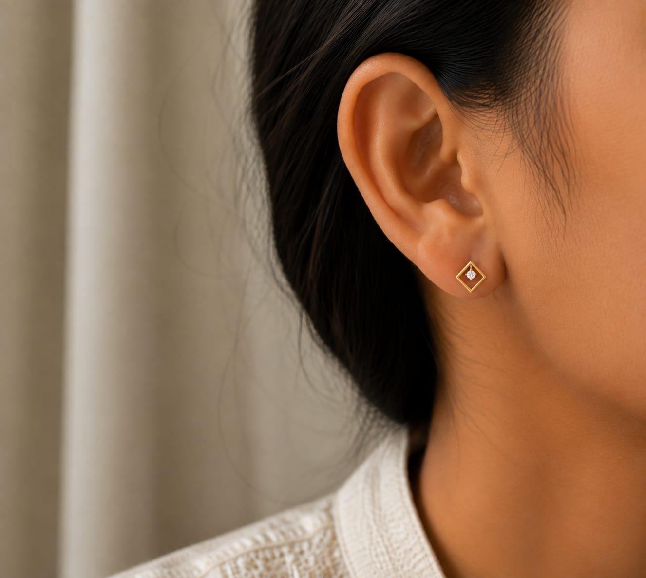 Eleant Square Diamond Earrings , Yellow Gold , 18 K