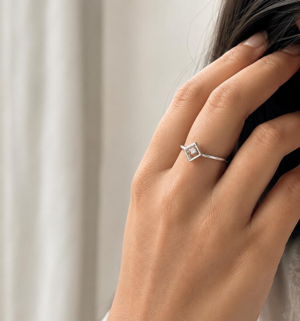 Elegant Square Halo Ring , 7MM , 18 K , Yellow Gold