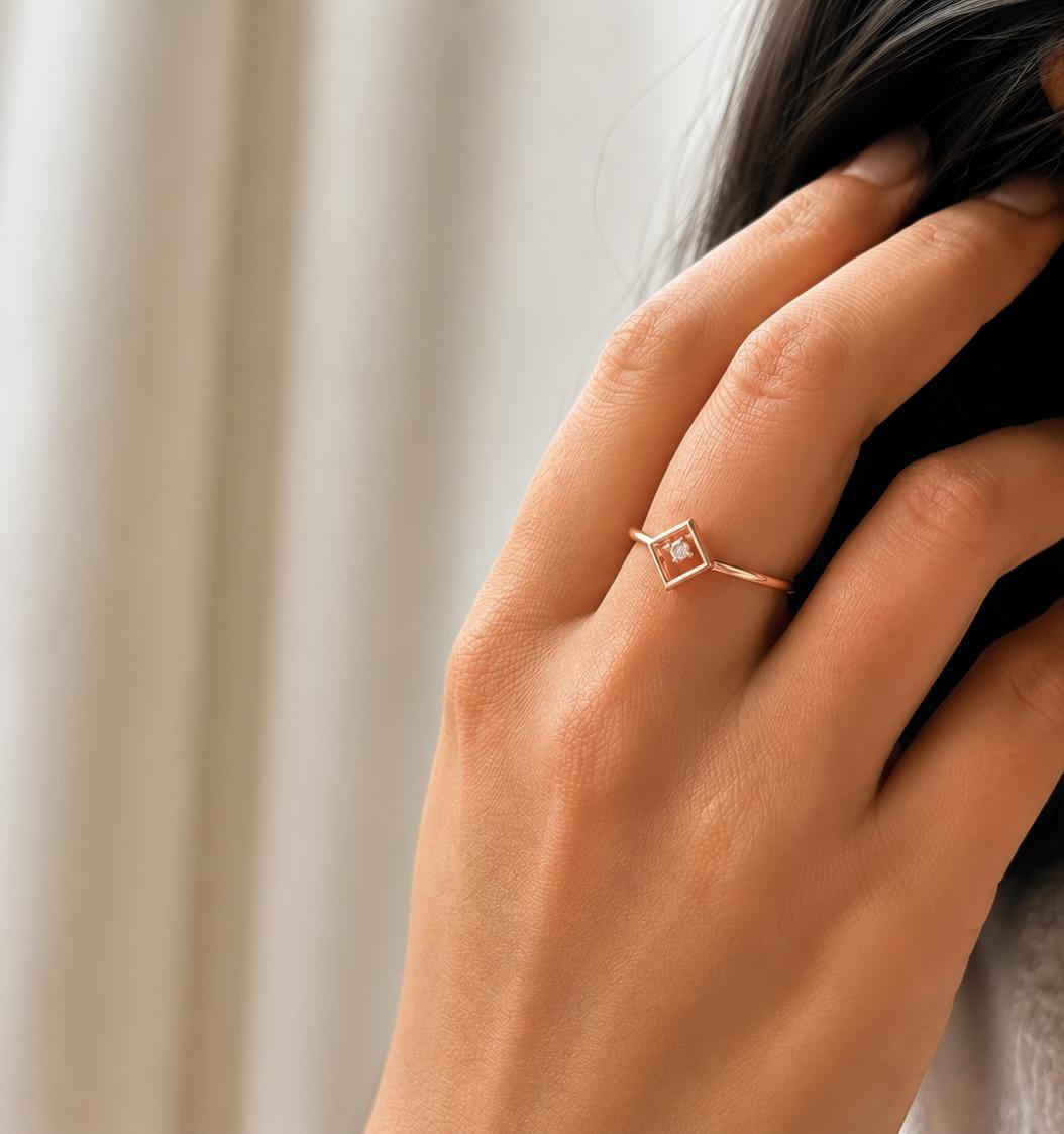 Elegant Square Halo Ring , 7MM , 18 K , Yellow Gold