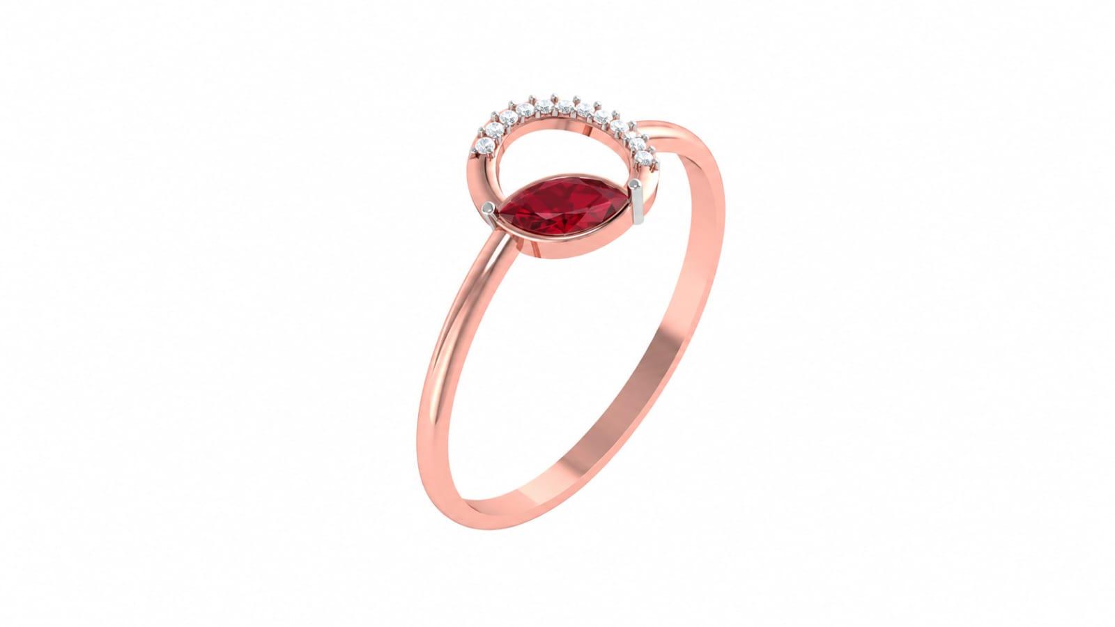 Ruby Halo Diamond Ring , 7MM , 18 K , Yellow Gold