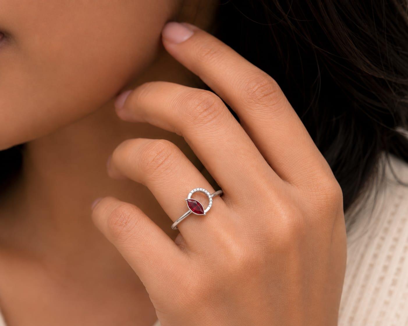 Ruby Halo Diamond Ring , 7MM , 18 K , Yellow Gold