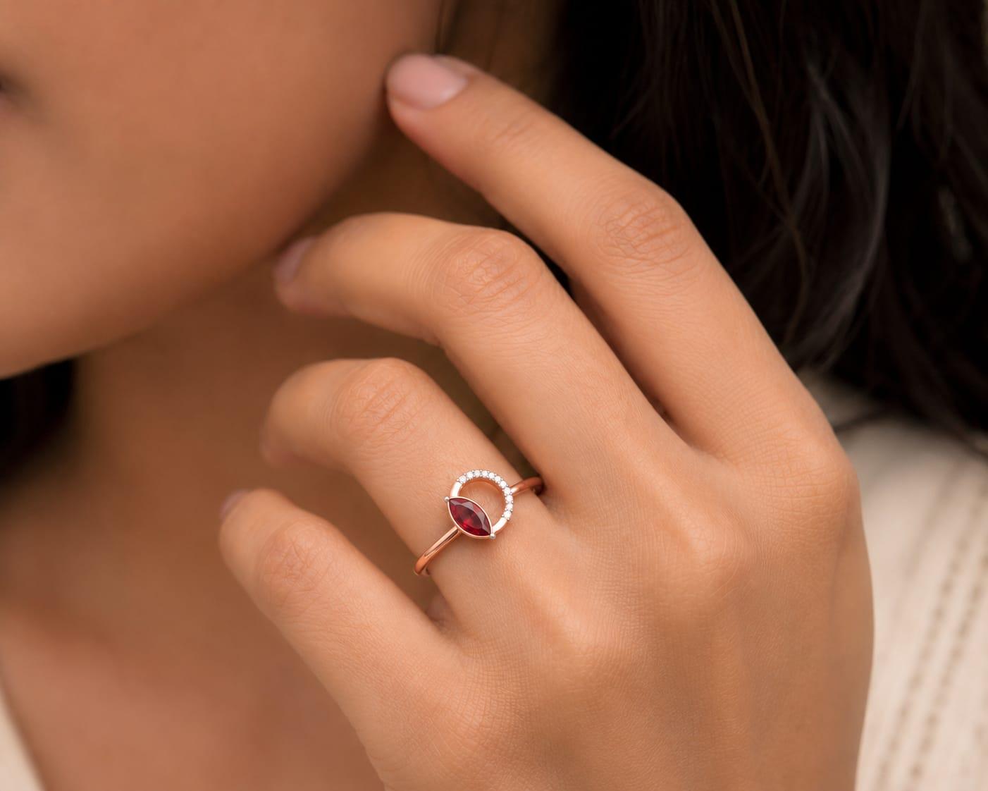 Ruby Halo Diamond Ring , 7MM , 18 K , Yellow Gold