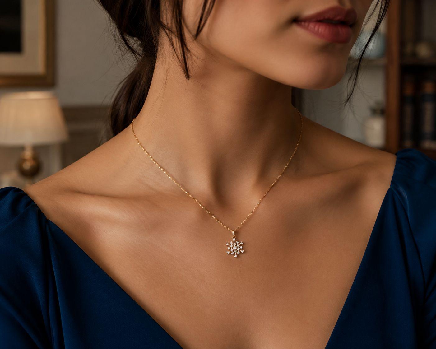 winter sparkle diamond pendant , Yellow Gold , 18 K