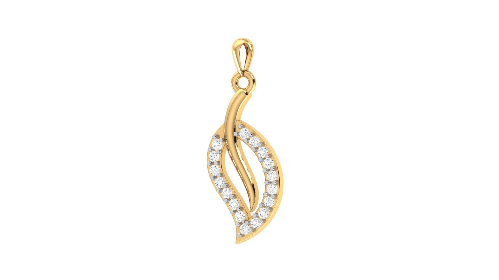 Leaf Wave Diamond Pendant , Yellow Gold , 18 K