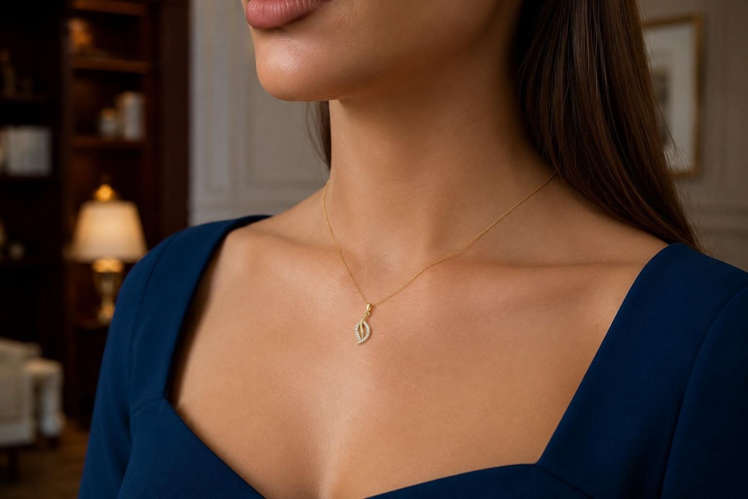 Leaf Wave Diamond Pendant , Yellow Gold , 18 K