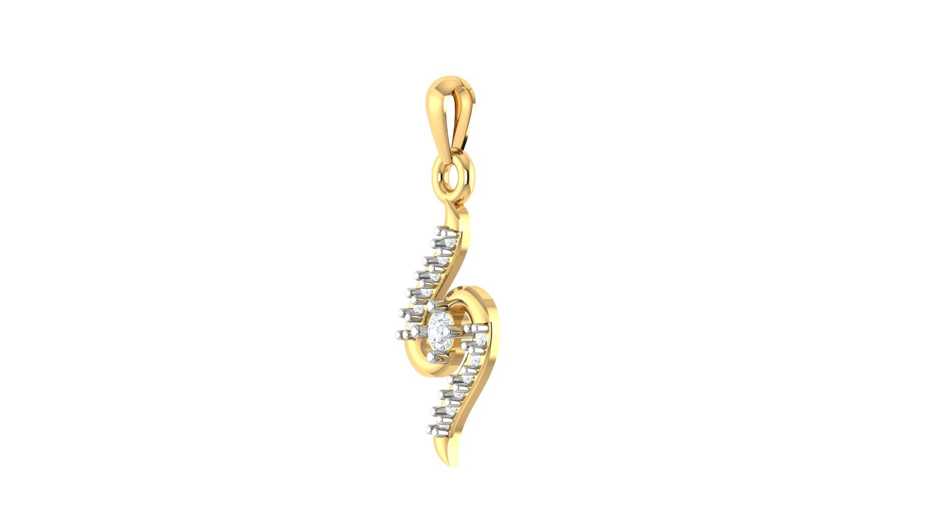 Elegant Swirl Diamond Pendant , Yellow Gold , 18 K