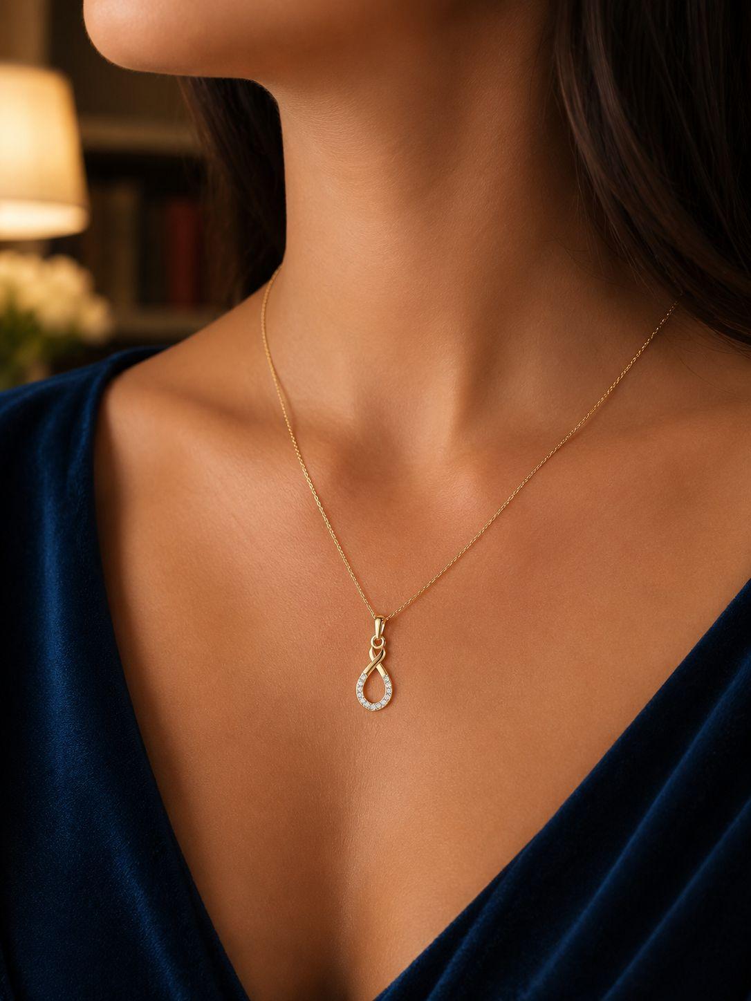 Infinity Loop Diamond Pendant , Yellow Gold , 18 K