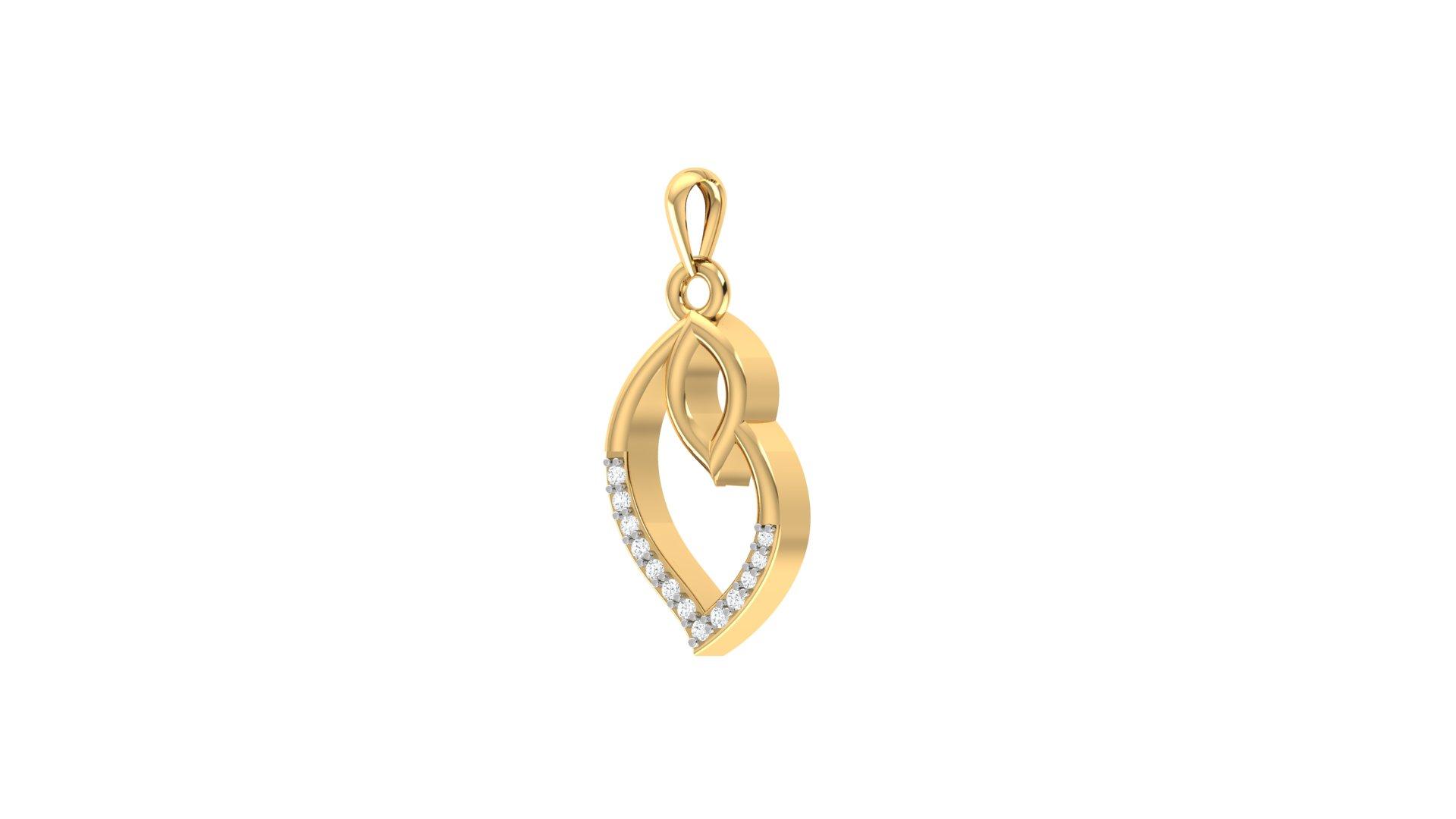 Leaf Shaped Diamond Pendant , Yellow Gold , 18 K