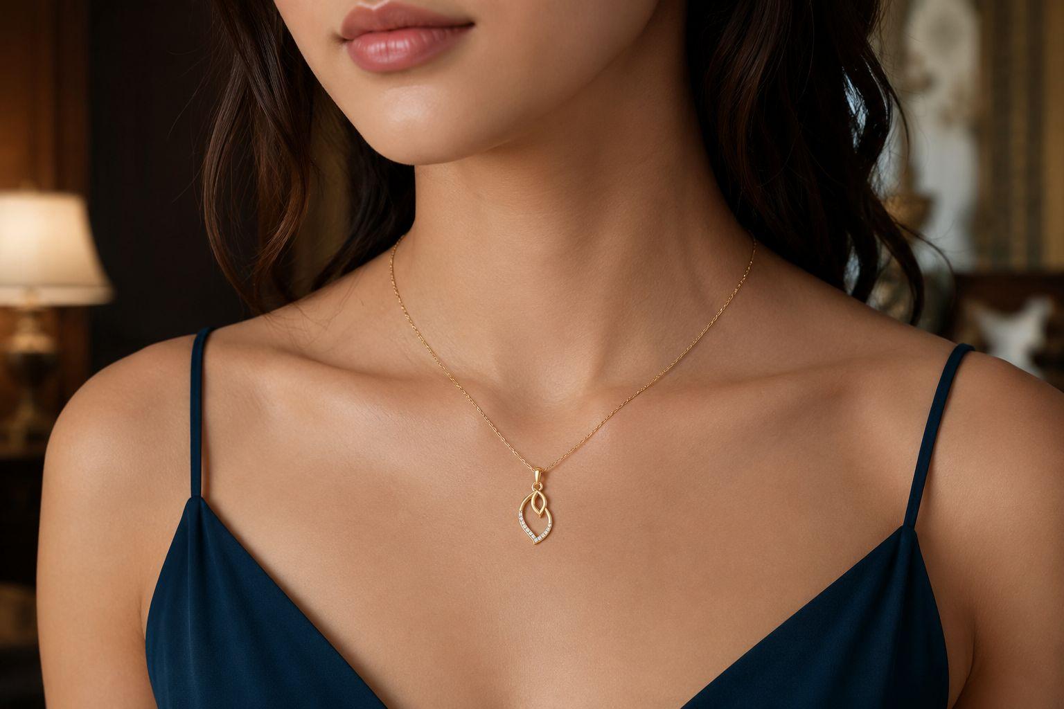 Leaf Shaped Diamond Pendant , Yellow Gold , 18 K