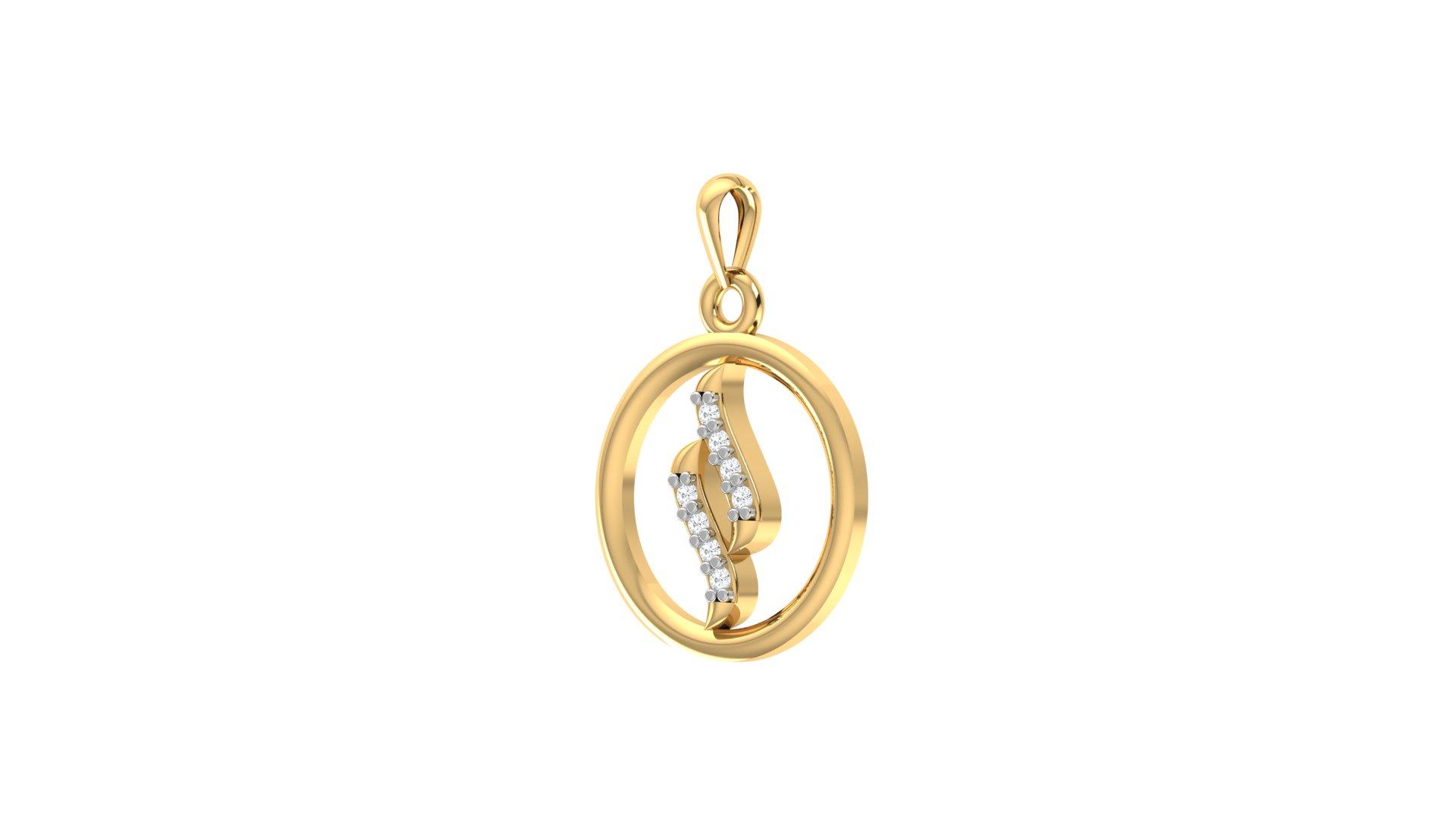 Circular Diamond Loop Pendant , Yellow Gold , 18 K