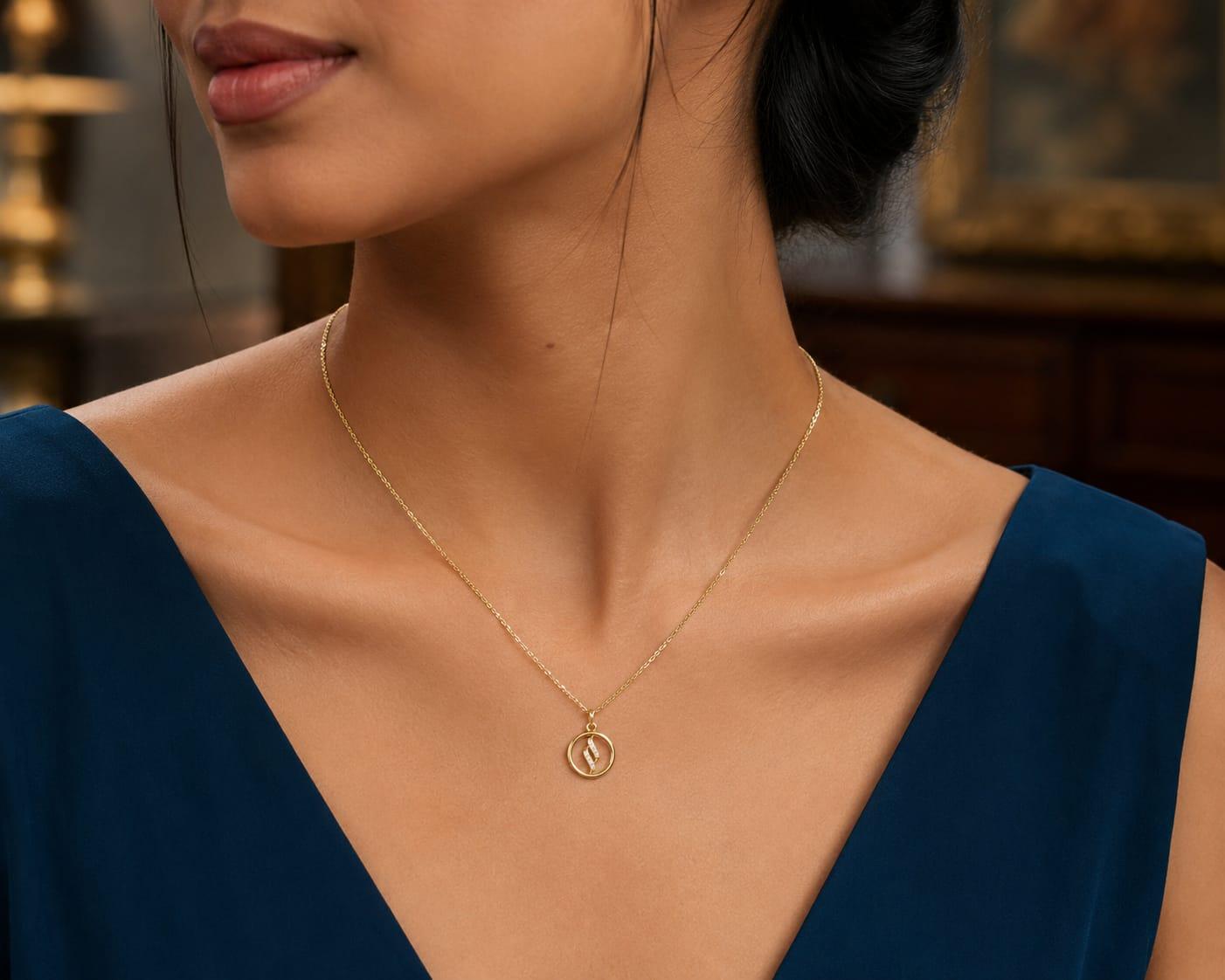 Circular Diamond Loop Pendant , Yellow Gold , 18 K