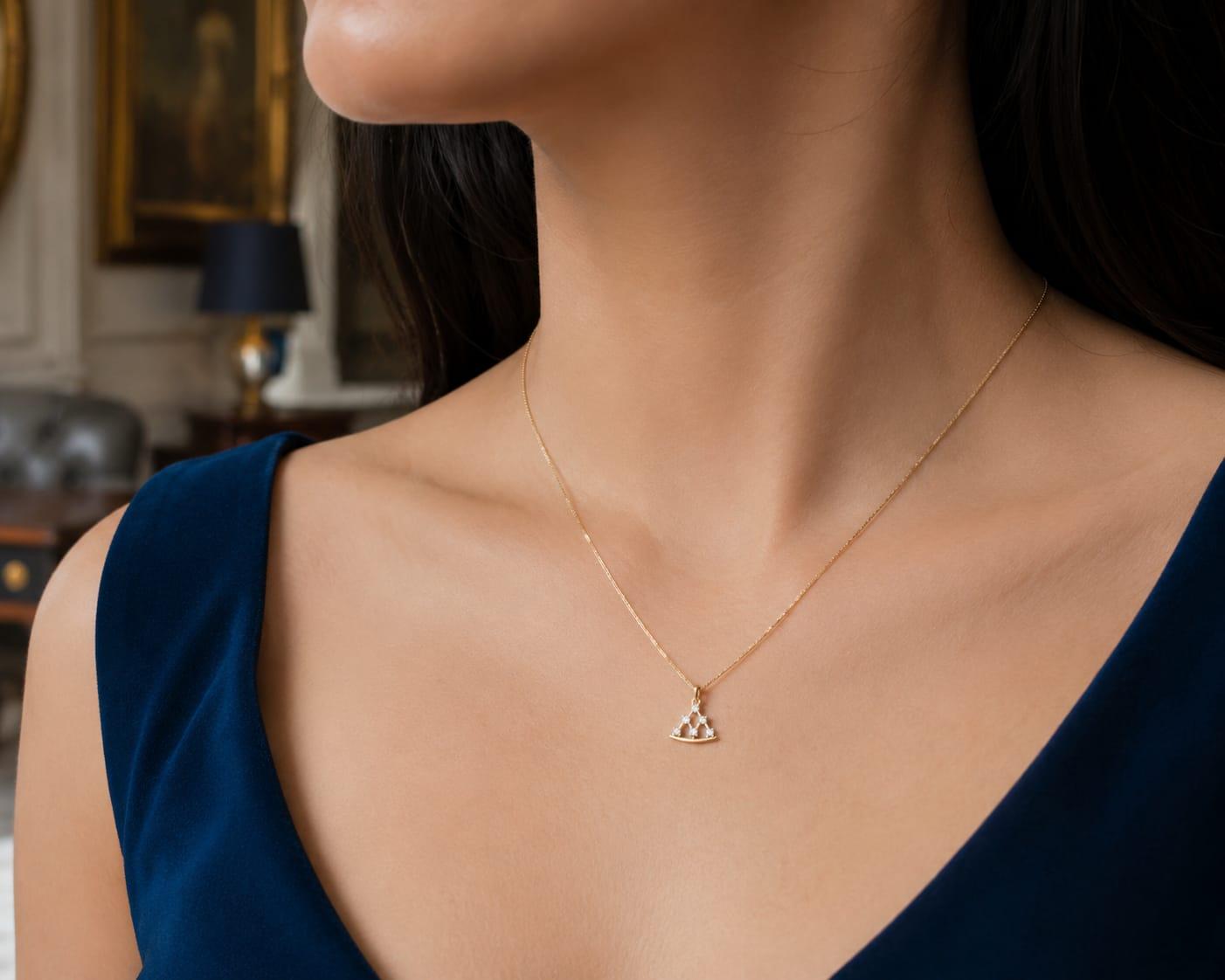 Elegant Diamond Pyramid Pendant , Yellow Gold , 18 K