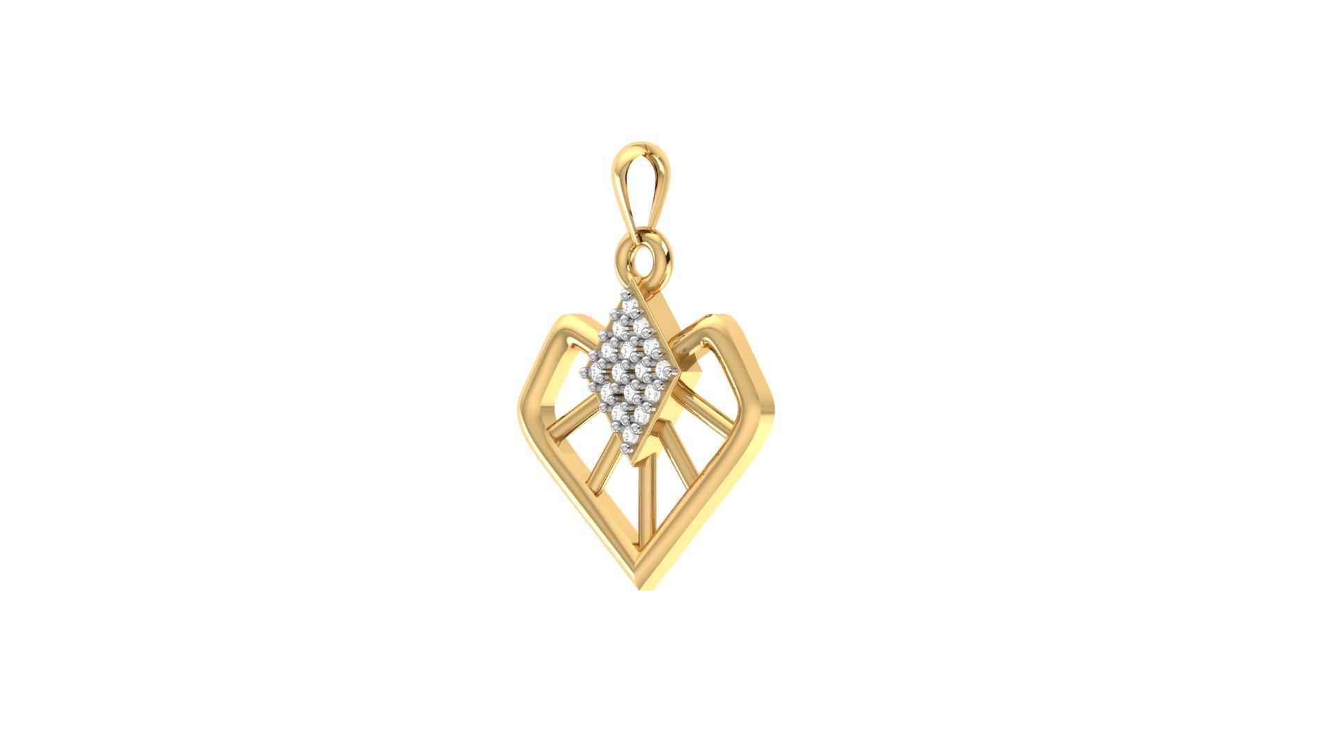 Angular Heart Diamond Pendant , Yellow Gold , 18 K