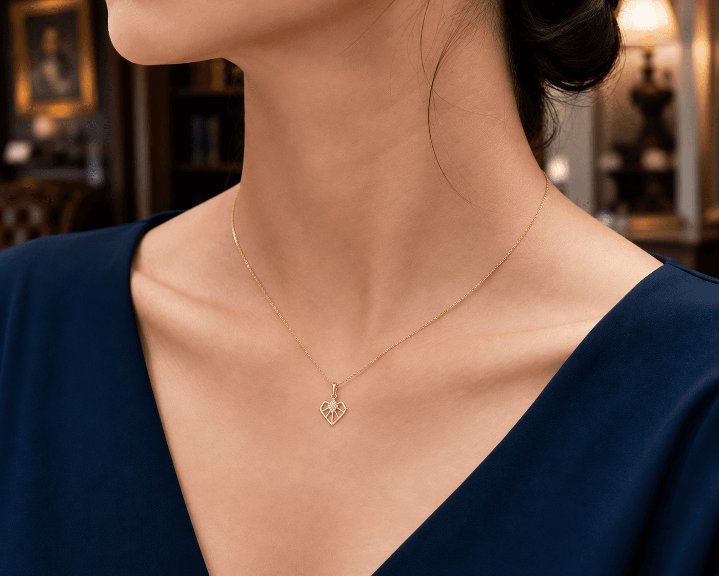 Angular Heart Diamond Pendant , Yellow Gold , 18 K