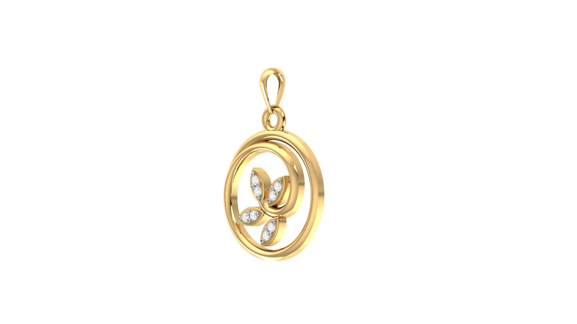 Botanical Open Circle Pendant , Yellow Gold , 18 K