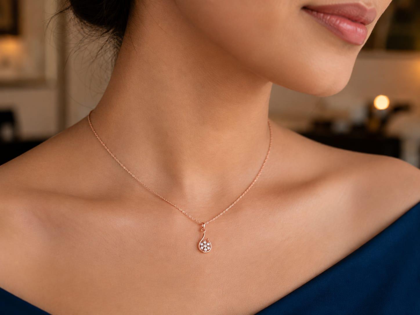 Teardrop Floral Diamond Pendant , Yellow Gold , 18 K