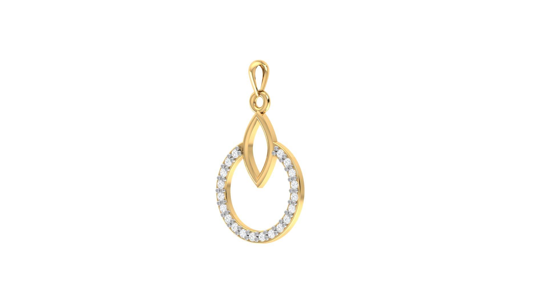 Elegant Diamond Teardrop Circle Pendant , Yellow Gold , 18 K