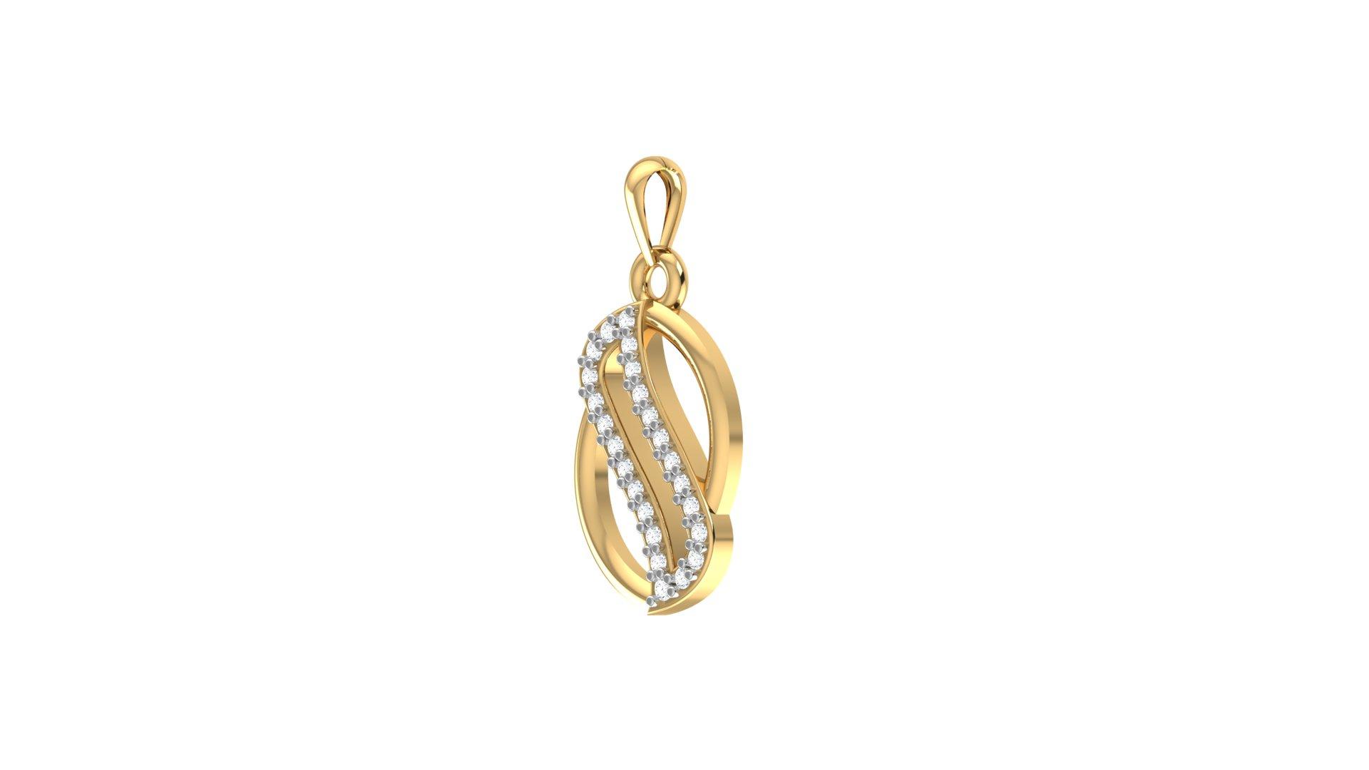 Wave Diamond Pendant , Yellow Gold , 18 K