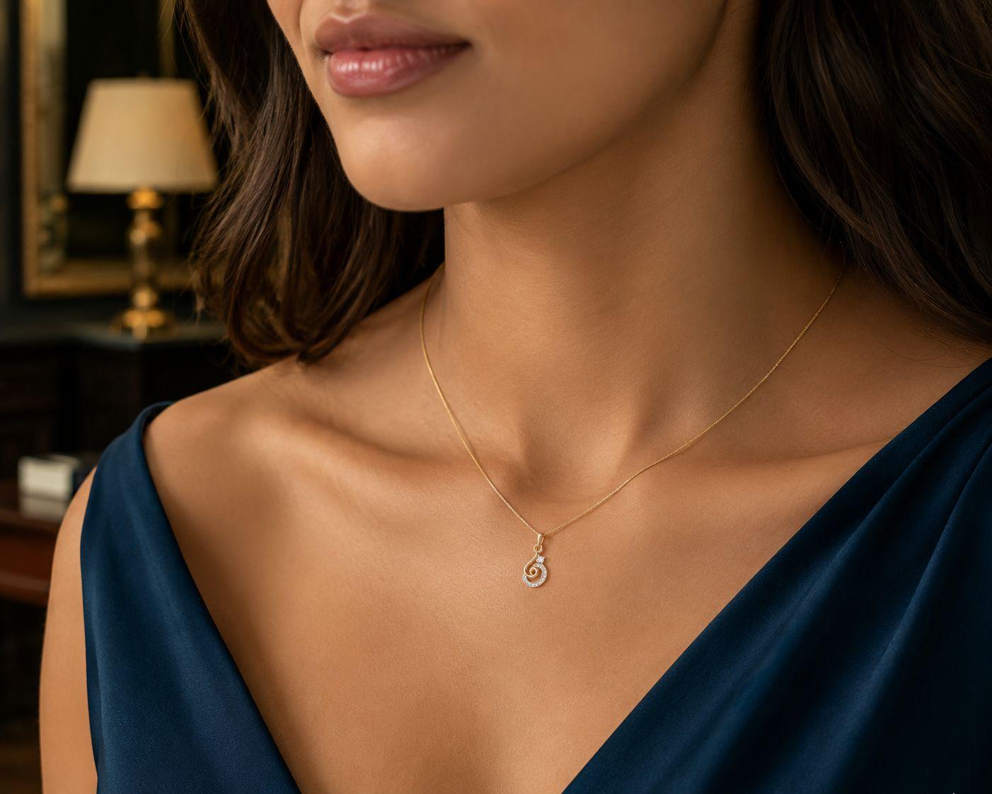 Musical Note Diamond Pendant , Yellow Gold , 18 K