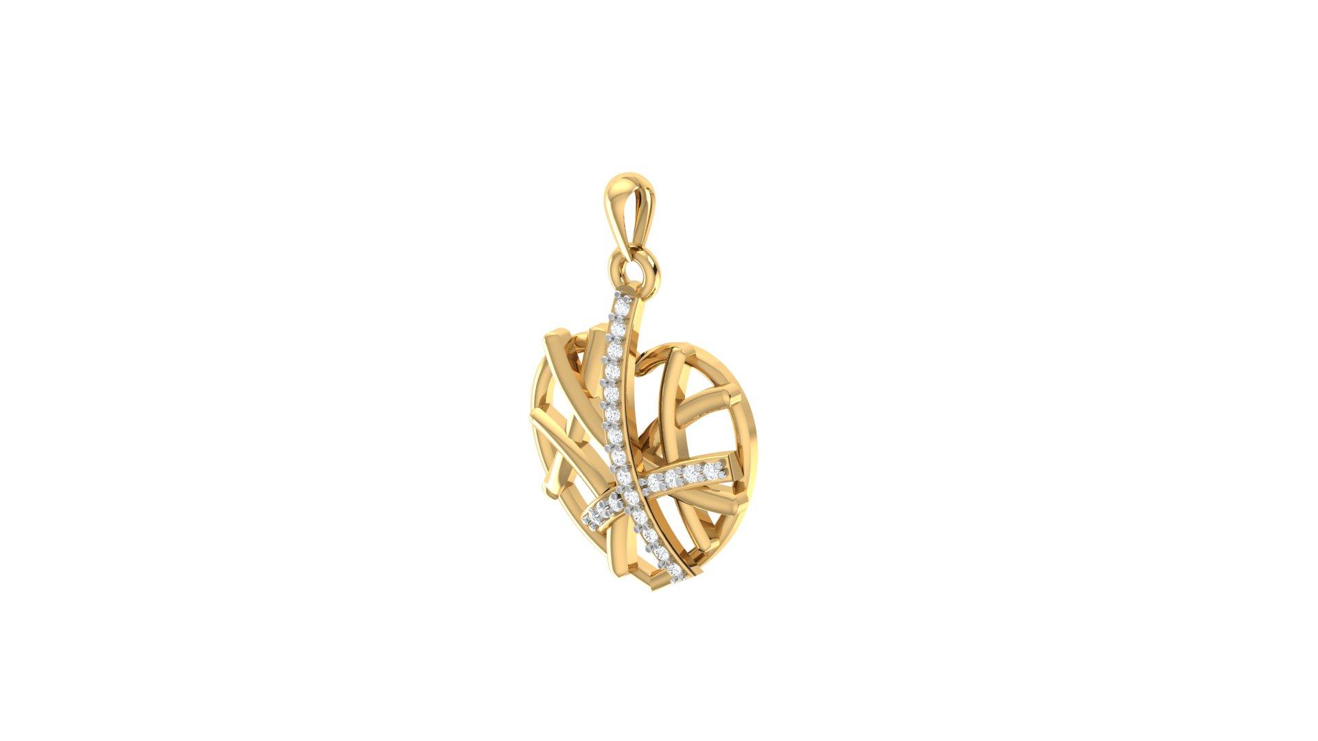 Lattice Diamond Heart Pendant , Yellow Gold , 18 K